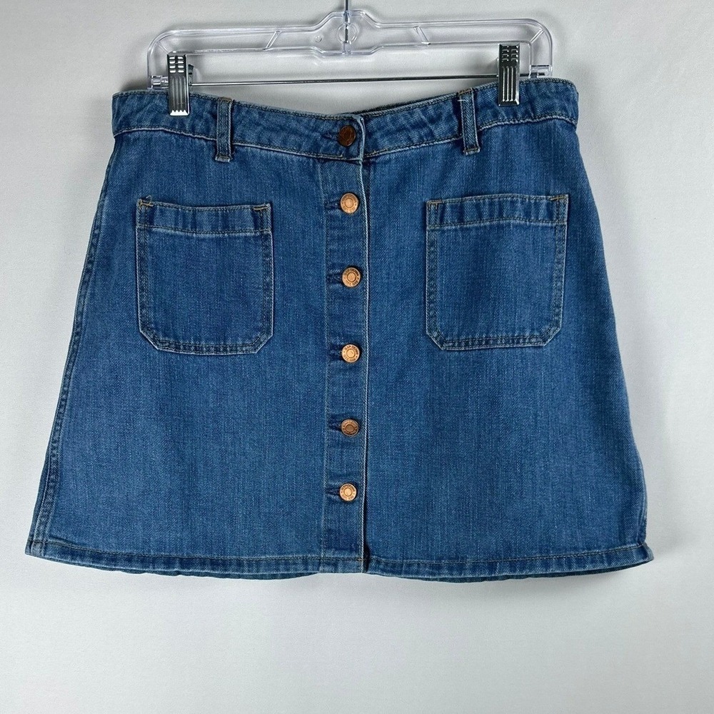 Gap Denim Mini Skirt Size 32 Blue 100% Cotton Button Front Patch Pocket Y2K Boho
